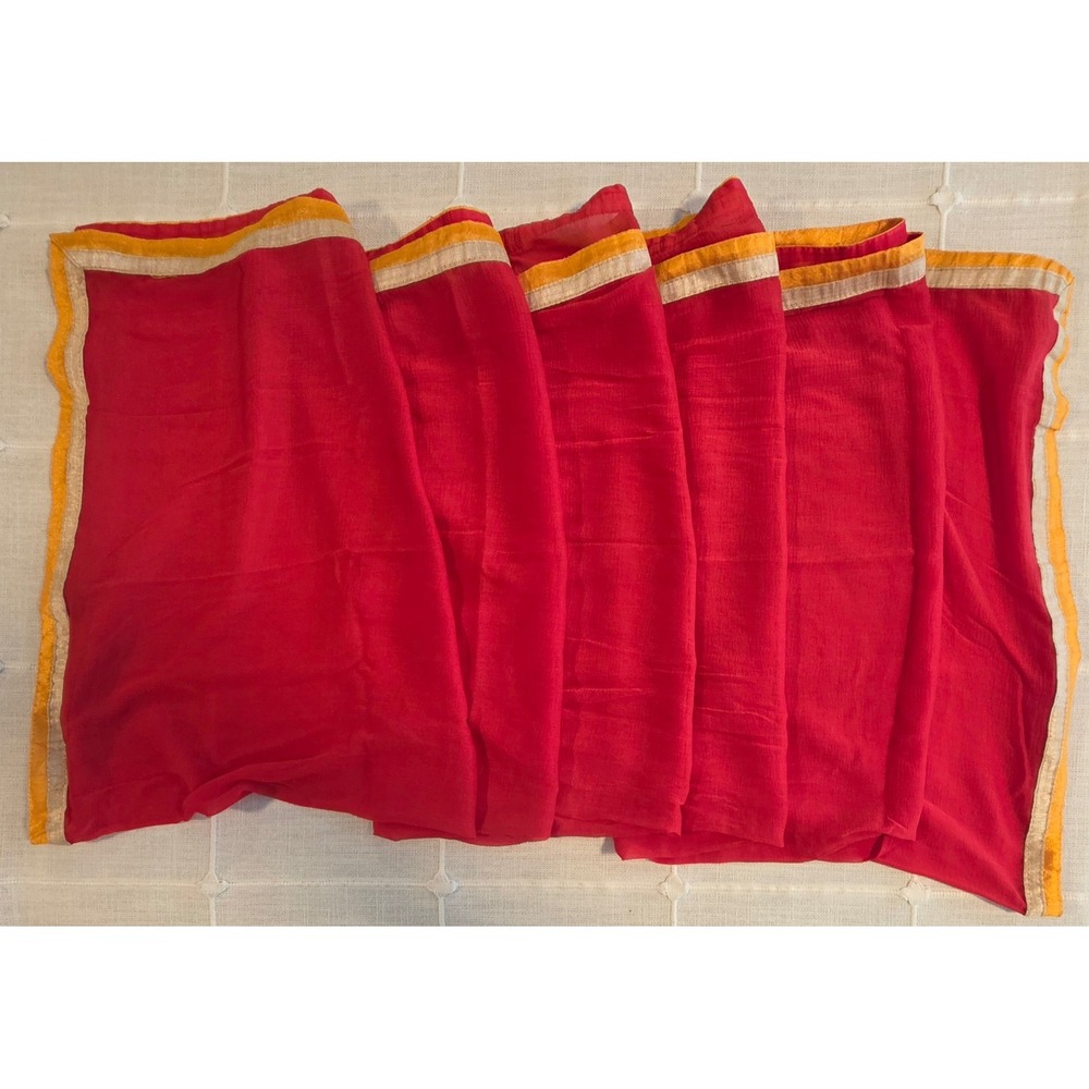 Red Dupatta Scarf with Gold and Orange Border Trim Traditional Indian Wrap